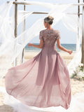 Womens' Elegant Mother-of-the-Bride Gown: Embroidered Sequin Bodice with Asymmetric Chiffon Skirt – Formal Dress for Beach Weddings & Evening Galas