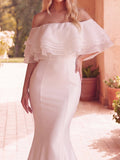 Gorgeous Layered Ruffle Off Shoulder Mermaid Hem Maxi Satin Wedding Dress
