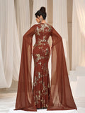 Gorgeous Sequin Embroidery Evening Gown - V-Neck Mermaid Dress with Cape Sleeves & High Slit
