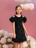 Tween-Mädchen-Partykleid mit Rüschenbesatz und Pailletten