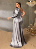 Plus Elegant Off-The-Shoulder Lantern Sleeve Fishtail Plus-Size Evening Gown For Formal Wear: Black-Tie Galas, Wedding Receptions, Awards Ceremonies, Charity Balls, Red-Carpet Events