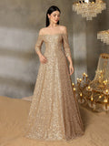 Teen Girls' Off-Shoulder Sequin Evening Gown With Three-Quarter Sleeves & Flowy A-Line Silhouette | Sparkling Formal Dress For Gala Dinners, Red Carpet Events, Graduation Balls, Black-Tie Weddings, And Award Ceremonies