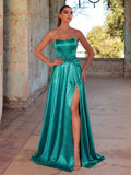Elegant Twist Front Split Thigh Satin Tube Formal Dress