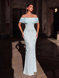 Elegant Off-The-Shoulder With 3D Floral Appliques & Mermaid Hemline – Formal Evening Gown With Figure-Hugging Silhouette For Black Tie Galas, Red Carpet Events, Luxury Wedding Receptions, Formal Dinners, And Award Ceremonies Wedding Prom Dress