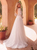 Gorgeous Plunging Neck Backless Applique Tulle Wedding Dress