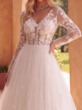 Gorgeous Plunging Neck Backless Applique Tulle Wedding Dress
