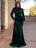 Plus Velvet Evening Gown with Sequin Detail & Mermaid Silhouette – Luxury Bridal Wear for Weddings or High-End Events, 1XL-5XL