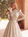 Gorgeous Mock Neck Long Sleeves Ball Hem Lace Wedding Dress