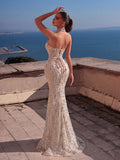 Elegant Halter Neck Deep V-Neck Long Dress, Beads & Sequins, Slim-Fit Mermaid Silhouette, For Photography, Beach, Resort & Evening Party