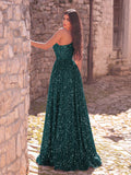 Elegant One Shoulder Sleeveless Sequin A Line Dresses