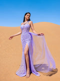 Luxury Gorgeous One Shoulder Split Thigh Mermaid Hem Formal Dress Evening Dress