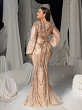Plus Gorgeous Lantern Sleeves Mermaid Hem Graphic Sequin Evening Dress