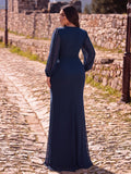 Plus Surplice Neck Lantern Sleeves Chiffon Formal Mermaid Dress