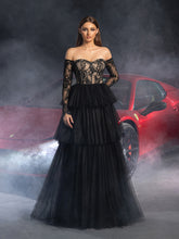 Gorgeous Off Shoulder Lace Bodice Layered Tulle Hem Wedding Dress