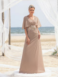 Formales Damenkleid aus Chiffon mit Applikationsdetail und V-Ausschnitt