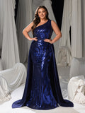 Plus Size Gorgeous One-Shoulder Sleeveless Sequin Formal Dress