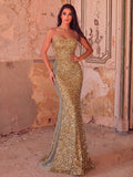 Chic Rhinestone Detail Mermaid Hem Sequin Tube Dress