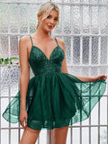 Contrast Sequin Mesh Overlay Cami Mini Dress - Elonnashop