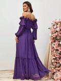 Off Shoulder Ruffle Trim A Line Dress - Elonnashop