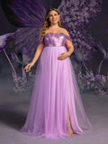 Plus Maternity Off Shoulder Sequin Bodice Contrast Tulle Evening Dress