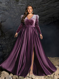Plus Evening Gown with Deep V-Neck & Side Slit – Luxurious Satin Gown for Red Carpet, Gala Dinners & High-End Events
