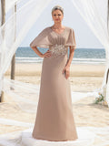Formales Damenkleid aus Chiffon mit Applikationsdetail und V-Ausschnitt