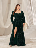 Plus Sweetheart Neck Split Thigh Sequin Formal Mermaid Dress