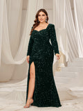 Plus Sweetheart Neck Split Thigh Sequin Formal Mermaid Dress