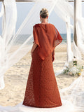 Womens' Elegant Cape-Style Evening Gown with 3D Floral Appliqués on One Shoulder, Intricate Lace Maxi Skirt & Back Zipper Closure for Outdoor Ceremonies, Formal Garden Parties & Upscale Evening Events