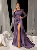 Elegant Evening Gown with Thigh-High Slit & Sequined Sleeves - Idea for Luxury Fashion Shows or Premium Brand Events, XS-XL