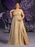Plus Maternity  One Shoulder Split Thigh Sequin Party Dress