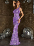 Elegant One Shoulder Sleeveless Sequin Mermaid Dress - Elonnashop