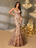 Elegant Spaghetti Strap Evening Gown with Intricate Sequin, High Slit Floor-Length Skirt | Figure-Flattering Formal Dress for Galas & Special Occasions