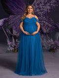 Maternity Cold Shoulder Ruched Bust Tulle Cami Party Dress