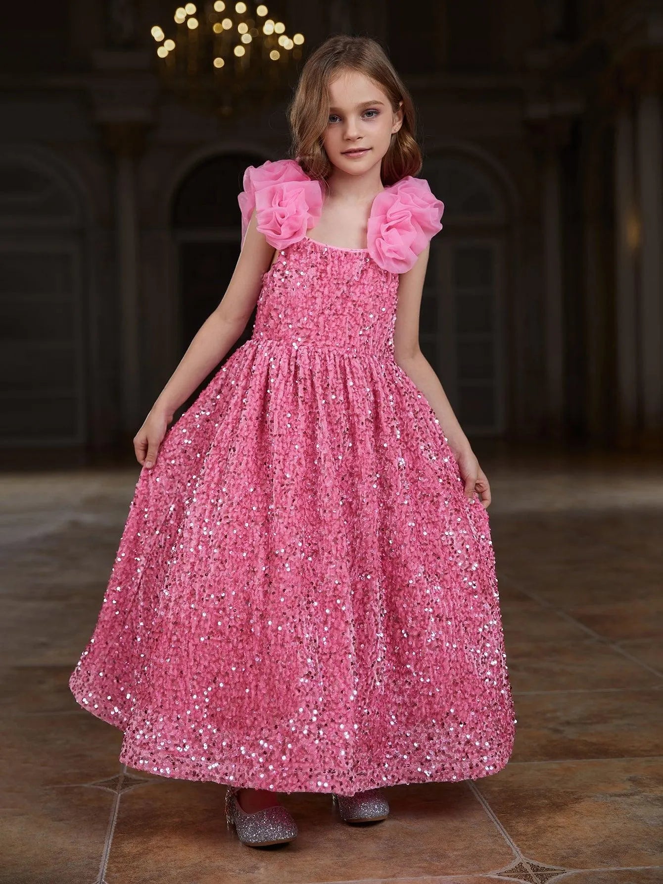 Tween Girls' Ruffle Cami Sequin Dress - Elonnashop