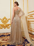Drapiertes, seitliches One-Shoulder-Abschlussballkleid mit Pailletten