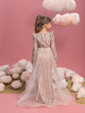 Tween Girls' Long Sleeves Mesh Overlay Sequin Mermaid Dress