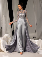 Luxe Sequin-Trimmed Jumpsuit with Glittering Bodice & Satin Wide-Leg Pants for Evening Glam, XS-XL