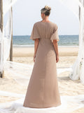 Formales Damenkleid aus Chiffon mit Applikationsdetail und V-Ausschnitt