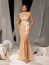 Elegant Sequin Evening Gown with High Slit – Mermaid Silhouette for Luxury Weddings or Red-Carpet Events, XS-XL