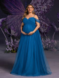 Maternity Cold Shoulder Ruched Bust Tulle Cami Party Dress
