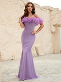 Off Shoulder Ruffle Trim Mermaid Dress - Elonnashop