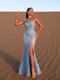 Gorgeous One-Shoulder Beaded Mermaid Gown with Floral Appliqué – Embellished Evening Dress for Red Carpet Galas & Luxury Soirées
