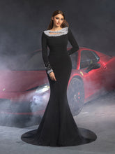 Gorgeous Pearl Embellished Long Sleeves Mermaid Hem Maxi Evening Dress