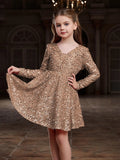Tween Girls' V Neck Backless Sequin Party Dress - Elonnashop