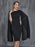 Womens' Pleated Cloak Sleeves Midi Dress - Elonnashop