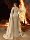 Plus One-Shoulder Sequin Mermaid Gown with Cape Sleeve| Dramatic Train & Sleek Fit