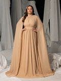 Plus Mock Neck Cloak Sleeves Chiffon Formal Cape Dress
