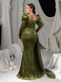 Plus Elegant Velvet Gown with Thigh-High Slit & Puff Sleeves – Luxury Evening Wear for Red Carpet, Gala Dinners & High-End Parties