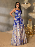 Elegant Spaghetti Straps Graphic Sequin Formal Prom Dress